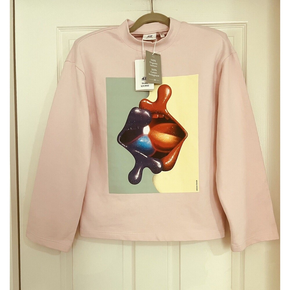 H&M Studio 2022 Stefan Fähler Lips Pop Art Pink Sweatshirt XS/S NWT Ltd Ed. Rare